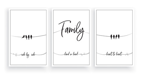 Family, side by side, hand in hand, heart to heart vector, wording design, lettering, minimalist poster design, three pieces poster design, wall art decor, wall decals, love quotes, greeting card