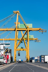 Canvas Print - Contenedores de carga en terminal maritima,transporte intermodal.