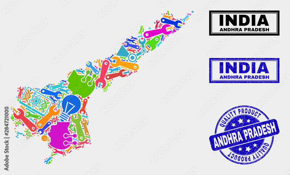 Vector combination of service Andhra Pradesh State map and blue stamp ...