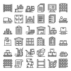 inventory icons set. outline set of inventory vector icons for web design isolated on white backgrou