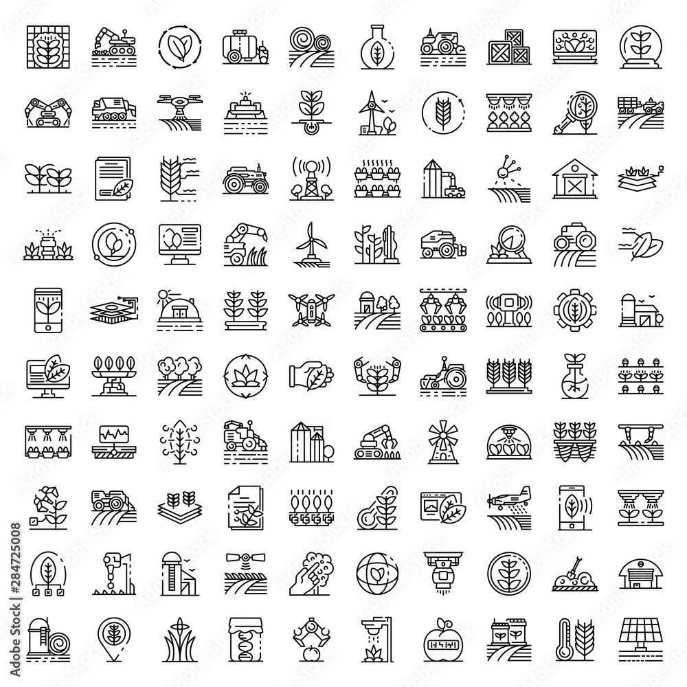 Farming robot icons set. Outline set of farming robot vector icons for web design isolated on white background - obrazy, fototapety, plakaty 