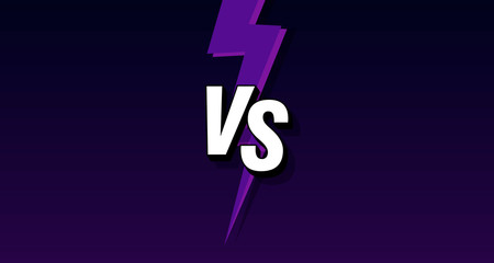 VS letters on ultraviolet background with lightning. Versus Vector Illustration. Poster symbols of confrontation VS. Vector illustration on a black background with a trendy minimalist style