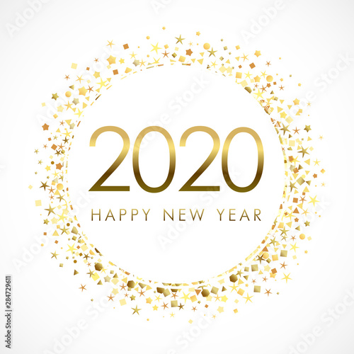Happy New Year 2020 golden logo luxury design. Cover of business diary for 2020 with glitter ...
