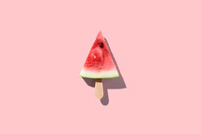 Watermelon Slice Popsicles On A Pink Color Background