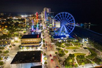 Wall Mural - Aerial night photo of Myrtle Beach and Skywheel