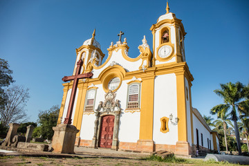 Tiradentes Mother Church, Santo Antonio Catholic Church seen in the morning with blue sky in city Tiradentes, Minas Gerais, Brazil