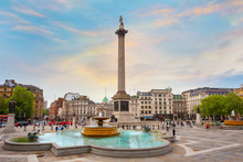 Nelson's Column At Trafalgar Square In London, UK