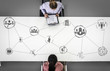 © InfiniteFlow - Human Resources Recruitment and People Networking Concept. Modern graphic interface showing professional employee hiring and headhunter seeking interview candidate for future manpower.