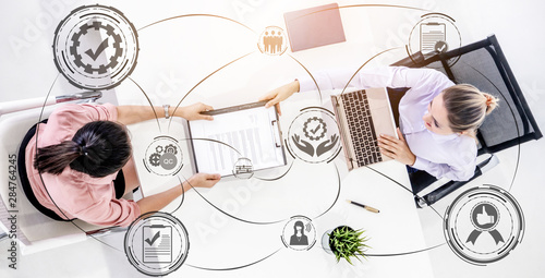 Fotomural Quality Assurance and Quality Control Concept - Modern graphic interface showing certified standard process, product warranty and quality improvement technology for satisfaction of customer