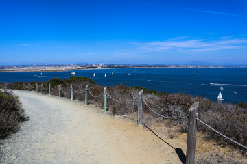 Wall Mural - A rope fence along the Bayside Trail at Cabrillo National Monument in Point Loma, California which offers breathtaking views of San Diego Bay.