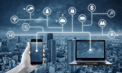 internet network, cloud computing, blockchain technology and digital online data
