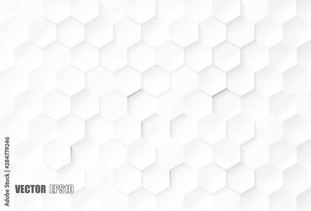 Abstract. Embossed Hexagon , honeycomb white background. light and shadow. Vector. - obrazy, fototapety, plakaty 