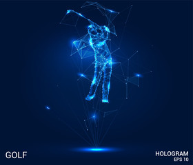 Wall Mural - a hologram of golf. golfer of polygons, triangles of points and lines. golf is a low poly connection