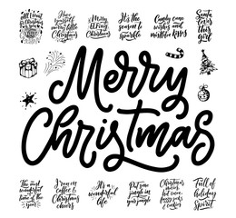 Wall Mural - Christmas quotes. Winter xmas slogans. Hand drawn Calligraphic lettering. Inspirational text for invitation design. Vector