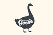 Farm animals set. Isolated goose silhouette and text Goose