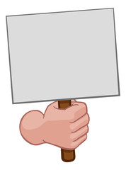 Wall Mural - A cartoon hand in a fist holding a blank sign or placard