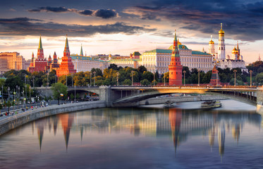 Wall Mural - Russia, Moscow city skyline at sunset