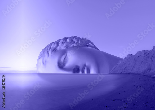 Cuadros en Lienzo Surreal modern conceptual art poster with ancient statue face and sky
