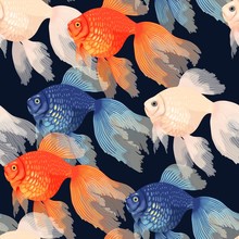 Vector Seamless Pattern With High Detail Goldfish