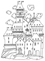  Castle with towers hand-drawn