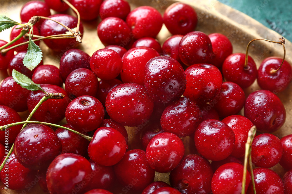 Many ripe sweet cherry, closeup