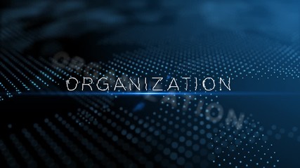 Wall Mural - organization modern intro text 3d animation with lens flare and depth of field focus blur