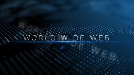 Wall Mural - world wide web modern intro text 3d animation with lens flare and depth of field focus blur