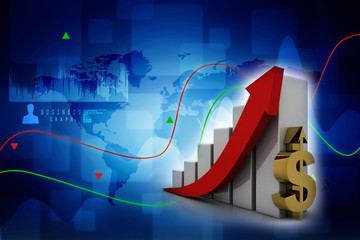 3d rendering Stock market online business concept. business Graph with dollar sign