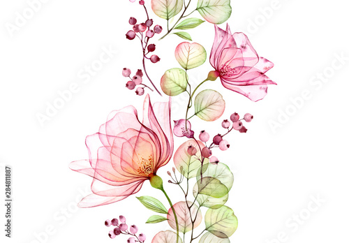 Naklejki akwarele kwiaty  przezroczysta-roza-kwiaty-akwarele-z-delikatnymi-liniami