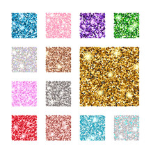 Set Square Color Glitter Texture Pattern. Gold, Silver, Red, Pink, Blue, Green, Purple.
