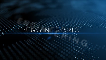 Wall Mural - engineering modern intro text 3d animation with lens flare and depth of field focus blur