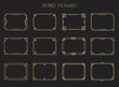 Gold retro frames. Style of 1920s. Collection of golden premium promo seals/stickers.