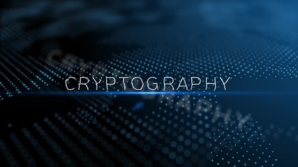 Wall Mural - cryptography modern intro text 3d animation series with lens flare and depth of field focus blur