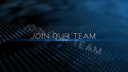 Wall Mural - join our team modern intro text 3d animation with lens flare and depth of field focus blur
