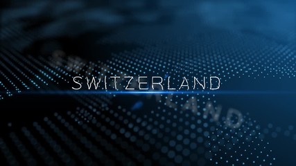 Wall Mural - switzerland modern intro text 3d animation with lens flare and depth of field focus blur