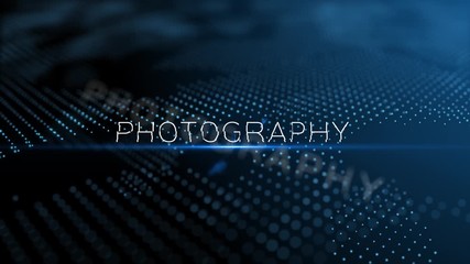 Wall Mural - photography, modern intro text 3d animation with lens flare and depth of field focus blur