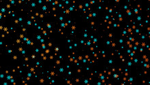 Blue And Orange Snowflakes On Black Background 3D Illustration
