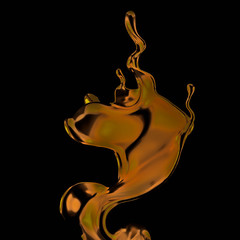  Splash of gold fluid. 3d illustration, 3d rendering.