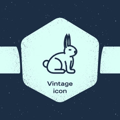 Canvas Print - grunge line rabbit icon isolated on blue background. monochrome vintage drawing. vector illustration