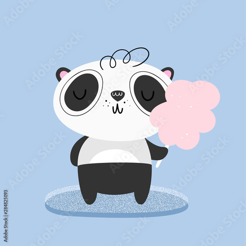 Cute Panda eats cotton candy. Vector illustration. Canvas Print