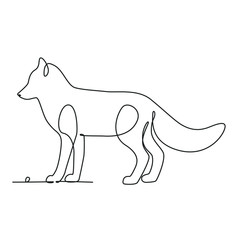 Canvas Print - Fox one line drawing on white isolated background. Vector illustration