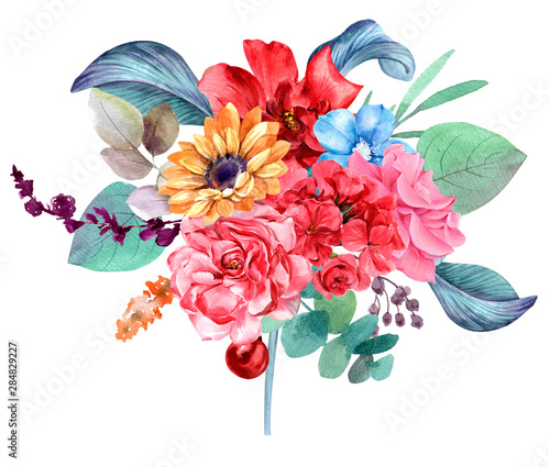 Flower bouquet isolated watercolor painting for illustration