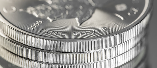 Wall Mural - Macro Close up of a Silver Canadian Maple Leaf Bullion Coin