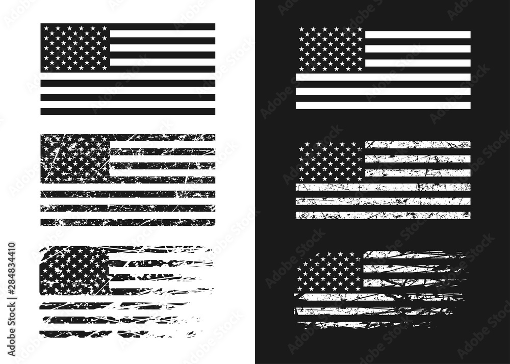 Black and white USA flags - obrazy, fototapety, plakaty 