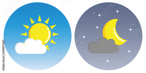 Fotomural sun and moon with clouds in circle day and night concept vector illustration EPS