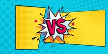Versus Comic Banner. Vs Comics Book On Halftone Background Vector Template. Comic Magazine Cartoon Poster, Vs Frame. Versus Lightning Ray Border, Comic Fighting Duel And Fight Confrontation Sticker