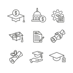 Wall Mural - Student Loans Icon Set with Academic Scholarships & Debt Imagery