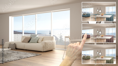 Architect Designer Concept Hand Showing Modern Living Room