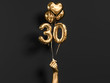 30 years old. Gold and black Number 30th anniversary, happy birthday congratulations. 3d rendering.