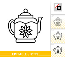Glass Teapot Tea Kitchenware Thin Line Vector Icon